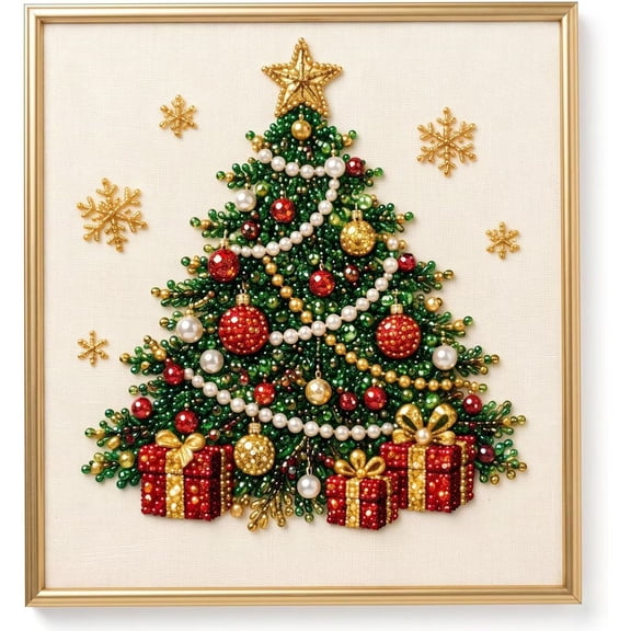 DIY Christmas Pearl Diamond Painting Art Kit, Christmas Pearl Beads Art Craft for Adults Beginner, Gemstone Diamond Dots Beads