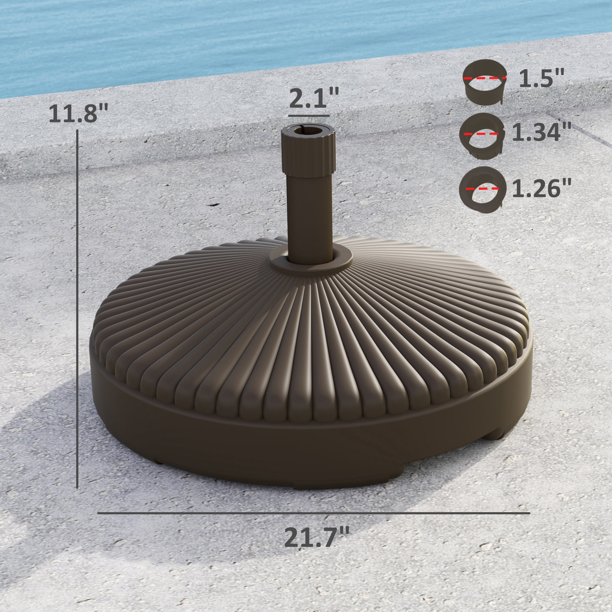 Outsunny Round Patio Umbrella Base Holder Outdoor Umbrella Stand, Filled Up to 62lbs with Sand or 51lbs with Water for Garden Poolside, Brown