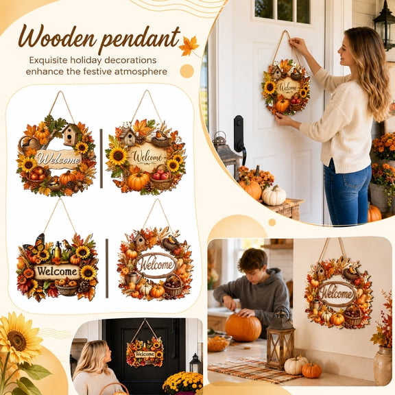 Hanging Halloween Decorations Outdoor, Fall and Halloween Decor, Halloween Pumpkin Decorations, Rustic Fall Decor, 4 Piece Harvest Themed Wooden Pumpkin Hanging Plaque Set for
