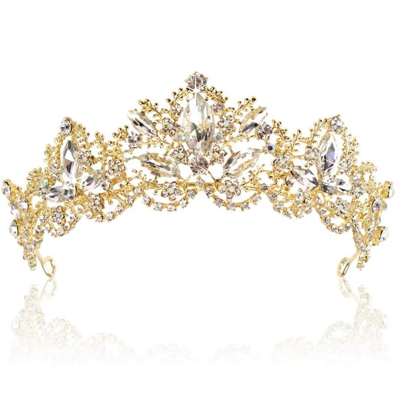 Tiara dorada Tiaras y coronas de boda para mujer Tiara de reina con diamantes de imitación para mujer Corona de princesa Tiara de cumpleaños Diademas para bodas Fiesta nupcial Disfraz de Halloween Reg