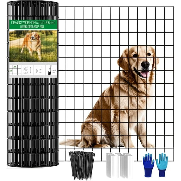 Welded Wire Fence 36inch x 50ft, Black PVC Coated Garden Fencing, 2 inch x 3inch 16Gauge Chicken Wire Fence Roll, Anti-Rust Metal Fencing for Yard Plant Protection Poultry Netting