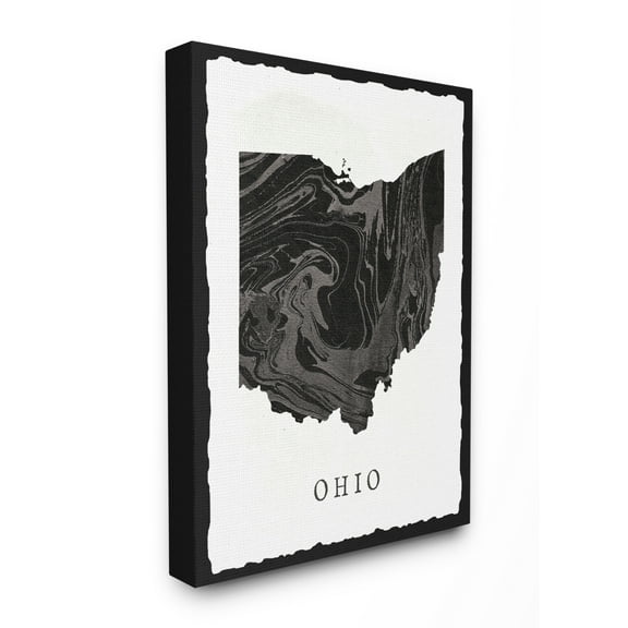The Stupell Home Decor Collection Black and Grey Marbled Paper Ohio State Silhouette Oversized Stretched Canvas Wall Art, 24 x 1.5 x 30