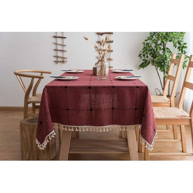 122cm silver Mantel con borlas, mantel a cuadros de algodón y lino, mantel para mesa de centro, mantel cuadrado lavable para mesa de cocina, cubierta para mesa de comedor