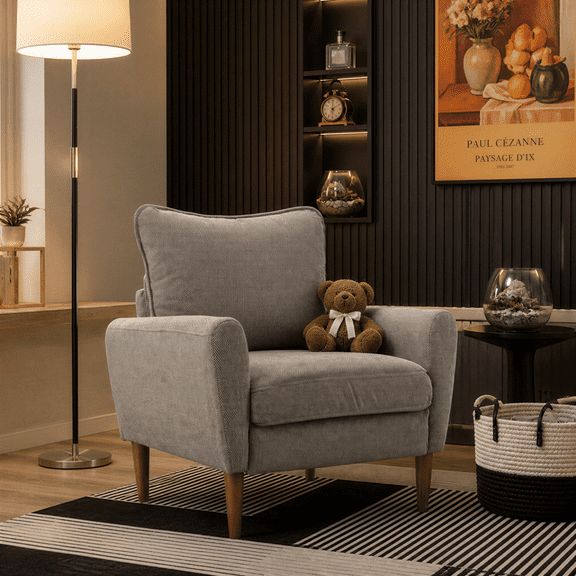 Roomisland Accent Chair, Comfy Lounge Chair with Pillow and Solid Wood Legs, Upholstered Modern Sofa for Living Room, Bedroom, Waiting Room, Office