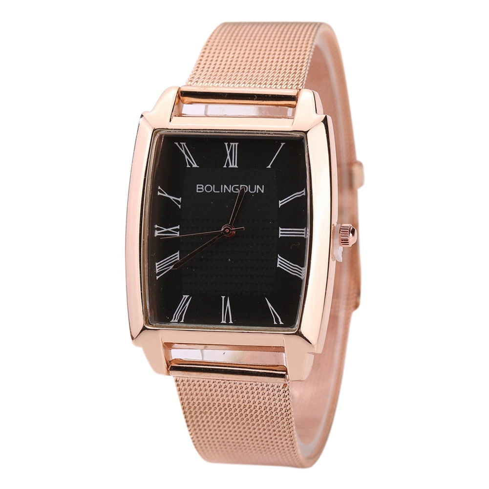 Fashion Mesh Strap Quartz Watch Roman Numeral Square Dial Men Women Watch Rose Gold Black Walmart