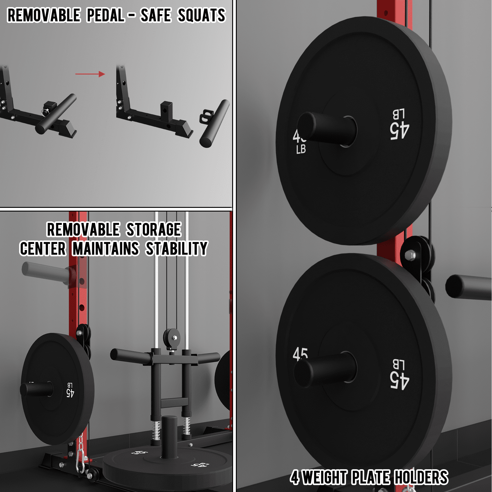 Eonfit E2 Power Cage with 3D Rotation Arms - Multi-Functional Power Rack for Home Gym. 1500lb Squat Rack for Home Gym. Pulley System for Cable Crossover & LAT Pulldown (E2 RED PRO)