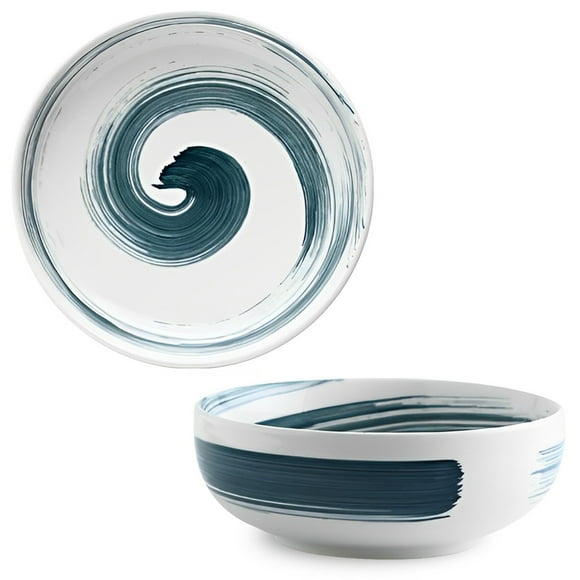 Qeeadeea 1500ml Ceramic Ramen Bowls Set Of 2, Large Ceramic Salad Bowls, Colorful Cereal Bowls For Dinner-blue and white-20x7.5cm 1500ml