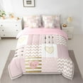 thumbnail image 2 of Feelyou Romantic Anniversary Bedding Comforter Set 7 Pieces, Princess Pink Patchwork Full Bedding Set, Kawaii Love Heart Reversible Fitted Sheet Flat Sheet, Lightweight Room Decor, 2 of 7