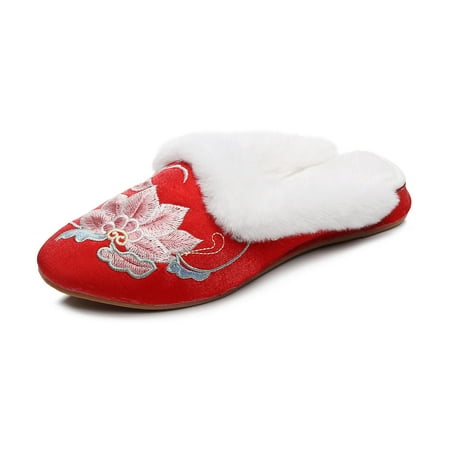 

QYZEU Jean Boots for Women Thigh High Size Shoes Women Casual Booties Women Shoes Fashion Plush Warm Casual Shoes Ancient Embroidered Shoes People Warm Home Mom Shoes