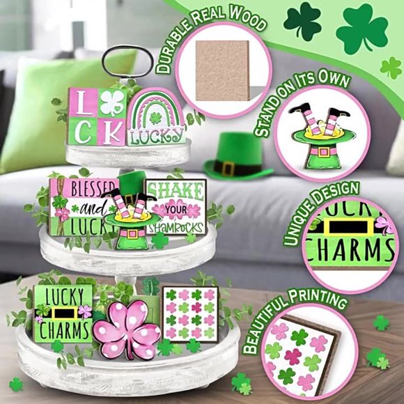 up to 60% off Gifts Iumwxz St. Patrick's Day Layered Tray Decoration Green Farmhouses Luckyly Clovers Home Party Tray Decoration Luckyly Clovers Rural Spring Decoration Remembrance Day
