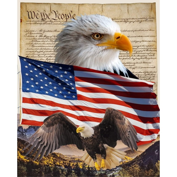 36" X 44" Panel Eagle & Constitution Panel America Bald Eagle Flag Mountains Patriotic David Textiles Cotton Fabric Panel (DX-4234-3C)