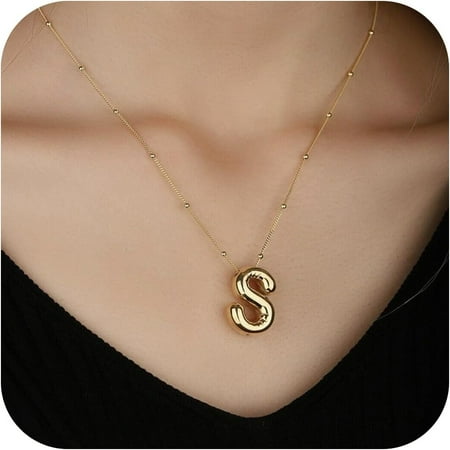 Bubble Letter Necklace Gold 14K Gold Plated Initial Necklace Puffy Personalized Name Gold Necklace Gold Letter Necklace Jewelry[Z4104]