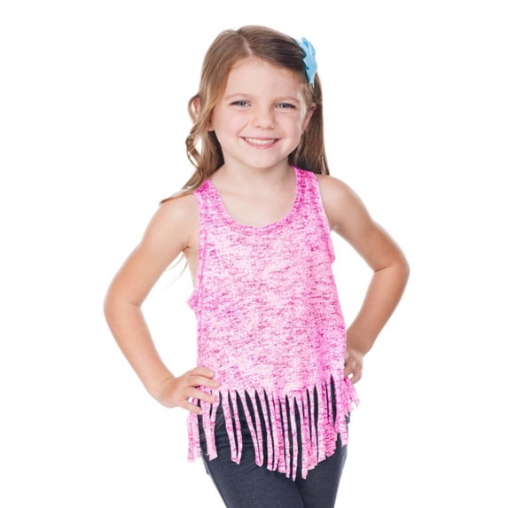 Kavio Girls Static Jersey Print V Fringe Tank Top PJP0646 - Pink Flash - 4