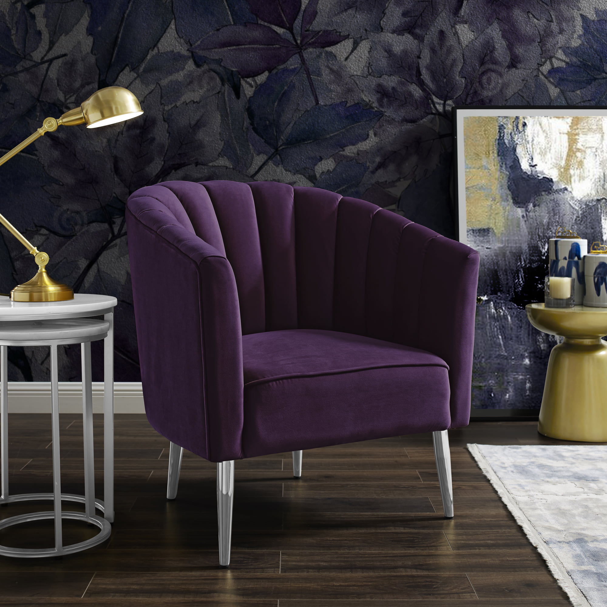 nicole miller accent chair musa velvet upholstered channel tufted back  purplechrome