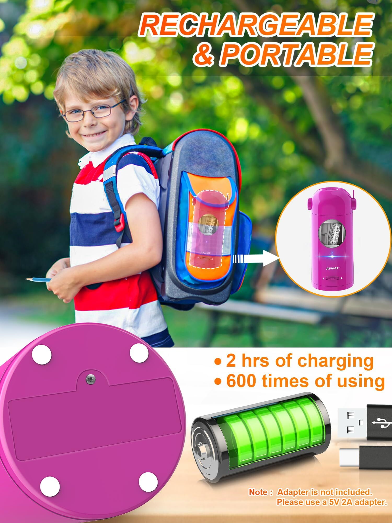 AFMAT Electric Pencil Sharpener, Fully Automatic Pencil Sharpener for Colored Pencils 7-11.5mm, Auto in & Out, Rechargeable Hands-Free Pencil Sharpener for Large Pencils, Purple