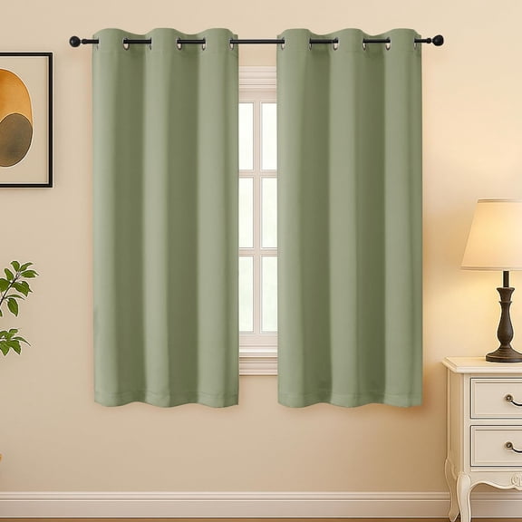 Sage Green Room Darkening Curtains for Bedroom 63 Inch Length 2 Panels Set, Thermal Insulated Energy Saving Curtains for Kids Room, Grommet Solid Nursery Window Treatment Drapes, W40 x L63