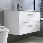 Wonline 36 inch White Bathroom Vanity with Sink Set Wall Mounted Vanity with Ceramic Top and Faucet, Glossy Surface