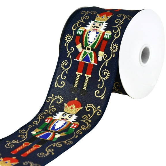 Homeford Christmas Nutcracker Filigree Elegance Wired Ribbon, 2-1/2-inch, 10-yard, Navy