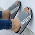thumbnail image 2 of NOKIO Light Weight Sandals for Women Sandals Summer Fabric Flat Sandals Fashion Casual Comfy Outdoor Toe Letter Color Block Platform Slippers, 2 of 4