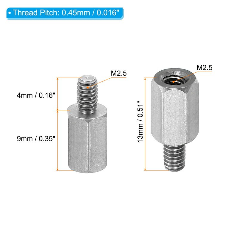 Uxcell M2.5x9mm+4mm Male-Female Hex Standoff Screws, Stainless Steel PCB  Standoffs for Motherboards, 20 Pack 