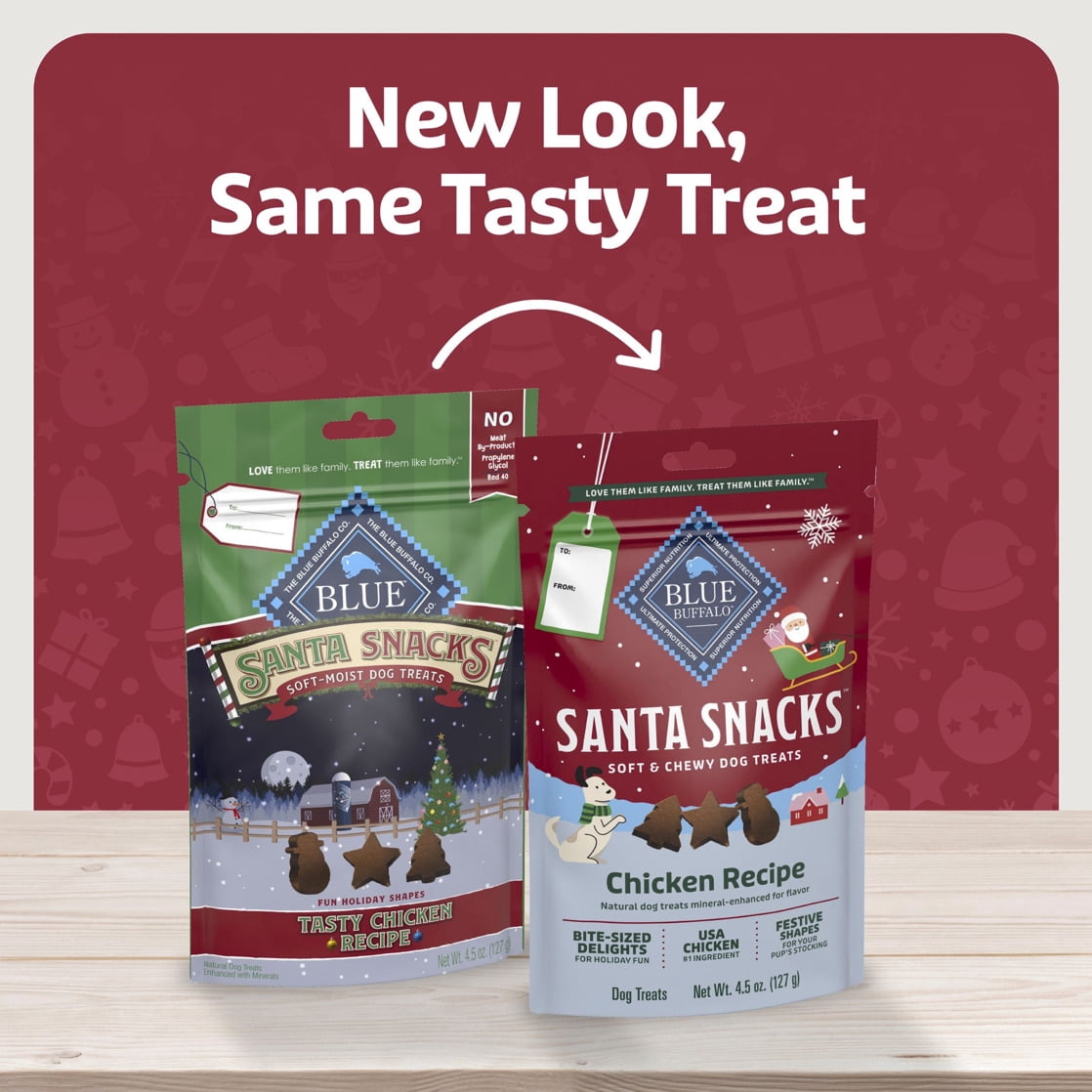 Blue Buffalo Santa Snacks Soft-Moist Dog Bits for Training, Chicken, 4.5-oz. Bag