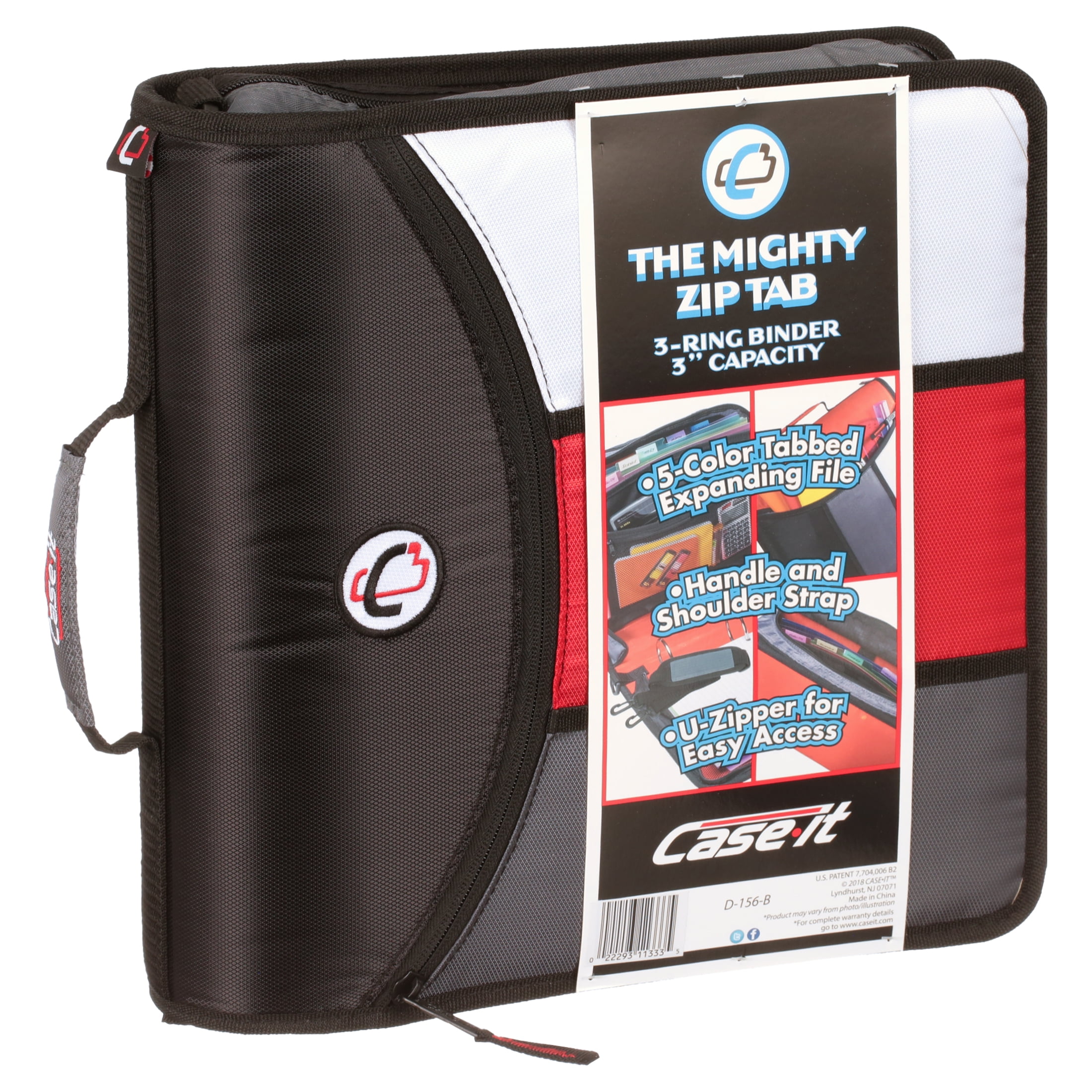 Case-it XL 3-Ring 3 INCH Zipper Binder with 5-Tab File Folder The Mighty Zip Tab 