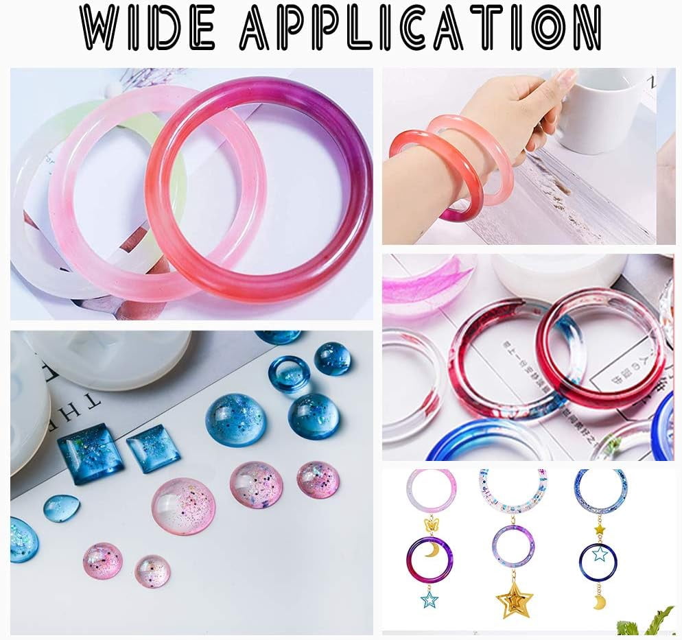 DIY Silicone Bangle Molds Kits Resin Casting Molds Epoxy Resin Jewelry Making with Latex Finger Cots Plastic Measuring Cup Pipettes Nail Art Glitter Decoration 1 Set