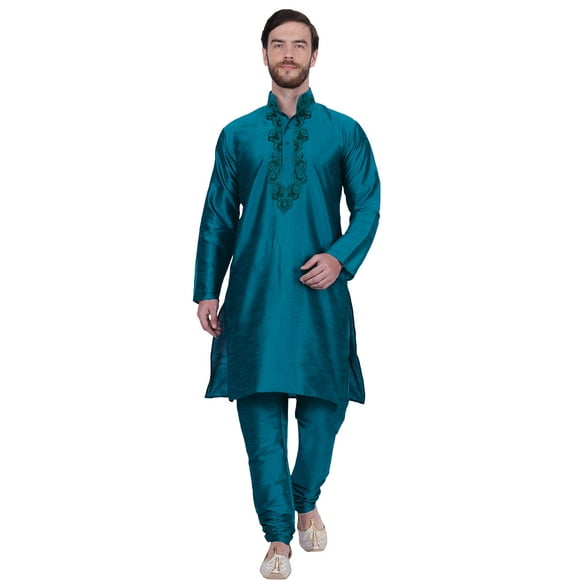 Maple Clothing Men's Kurta Pajama India Arty Wear Clothing (Turquoise, XL)