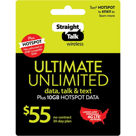 Straight Talk $55 ULTIMATE UNLIMITED 30-Day Plan & 10GB of mobile hotspot (Email (Best Hotspot Plans In India)