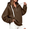 thumbnail image 2 of SYwaren Women's Long Sleeve Oversized Half Zip Hoodie Casual Sweatshirt Side Slit Tops, 2 of 7
