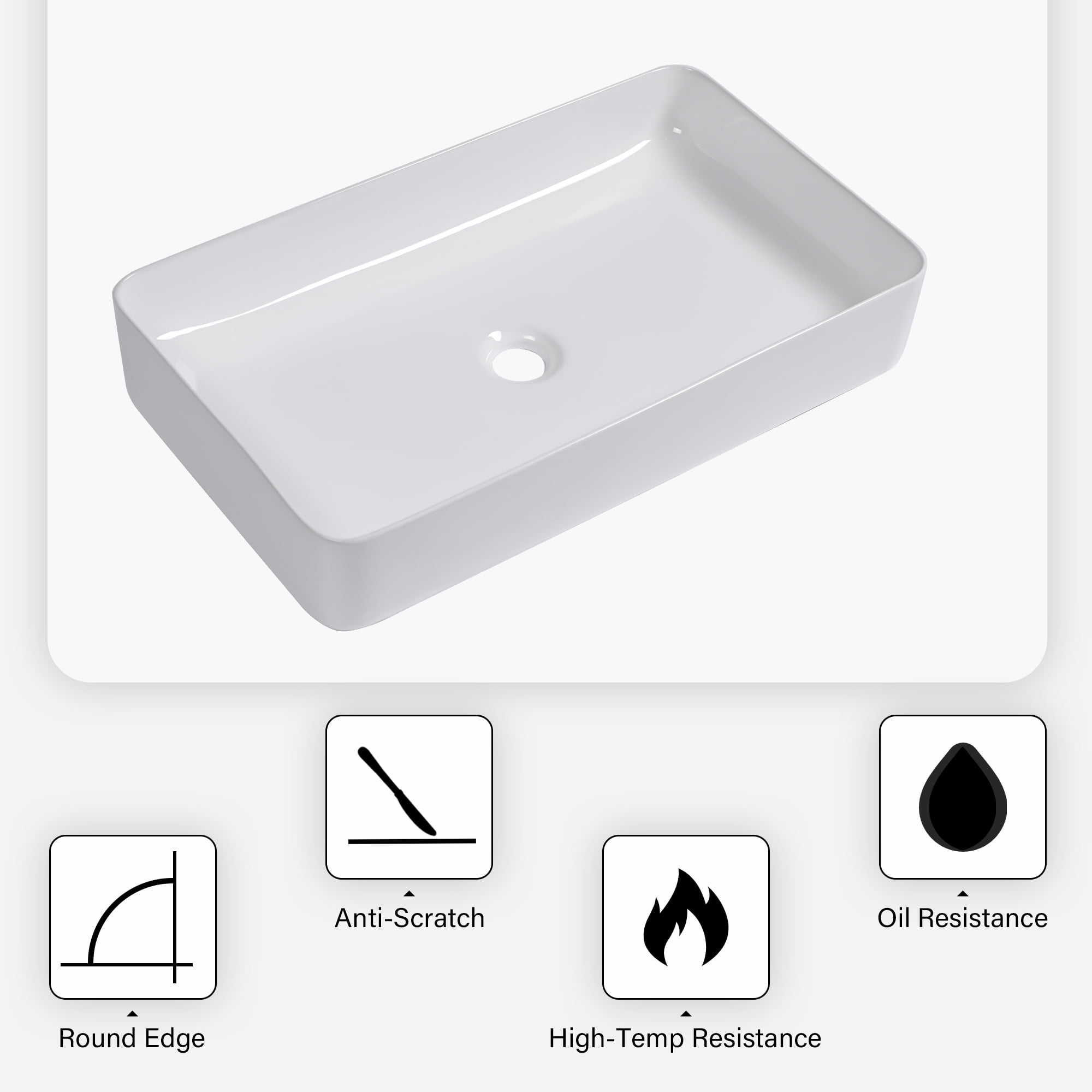 24"×14"×4.5" White Ceramic Rectangular Countertop Bathroom Sink