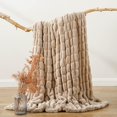 thumbnail image 5 of Cream Faux Fur Throw Blanket, Double Side Ruched Rabbit Fur Blanket for Couch, Bed, Super Soft Cozy Fuzzy Mink Blanket, 50"x60"(Ivory), 5 of 10