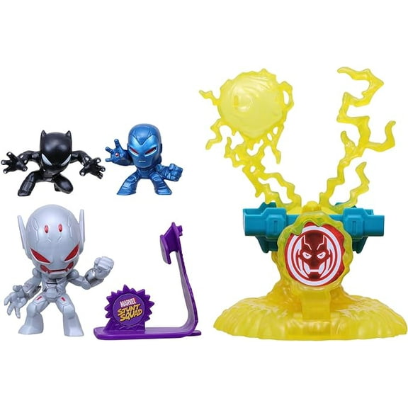 Marvel Stunt Squad Villain Knockdown Playset, Black Panther and Iron Man vs. Ultron, 1.5-Inch Action Figures, Toys for Kids Ages 4 and Up, Large