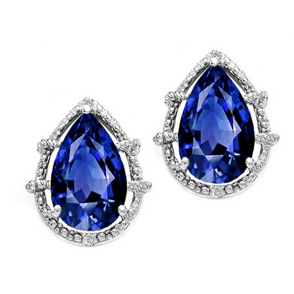 Tommaso Design� Pear Shape 10x7mm Created Blue Sapphire Earrings