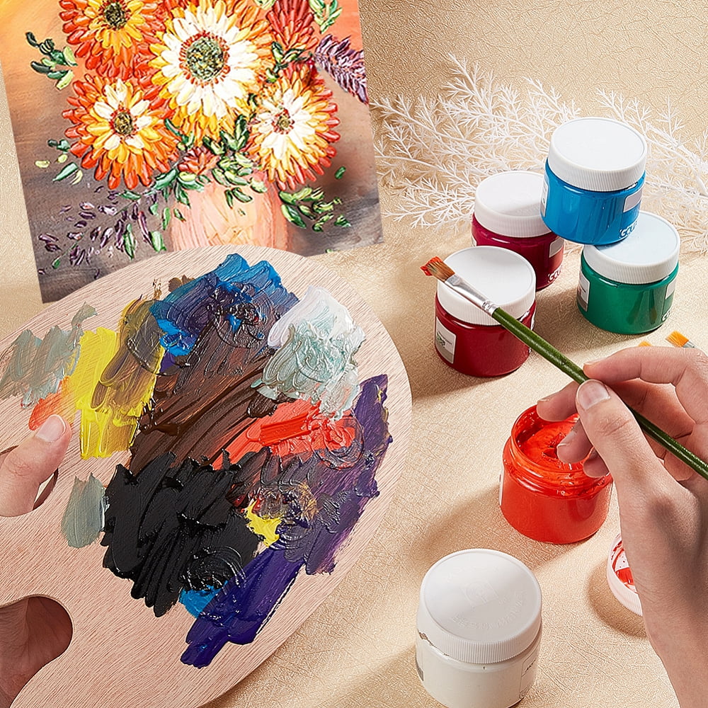 4pcs Oval Wooden Painting Palette 7 x 18 Inch Wooden Paint Tray Artist Painting Palette with Thumb Hole for Acrylic Watercolor Oil Paints