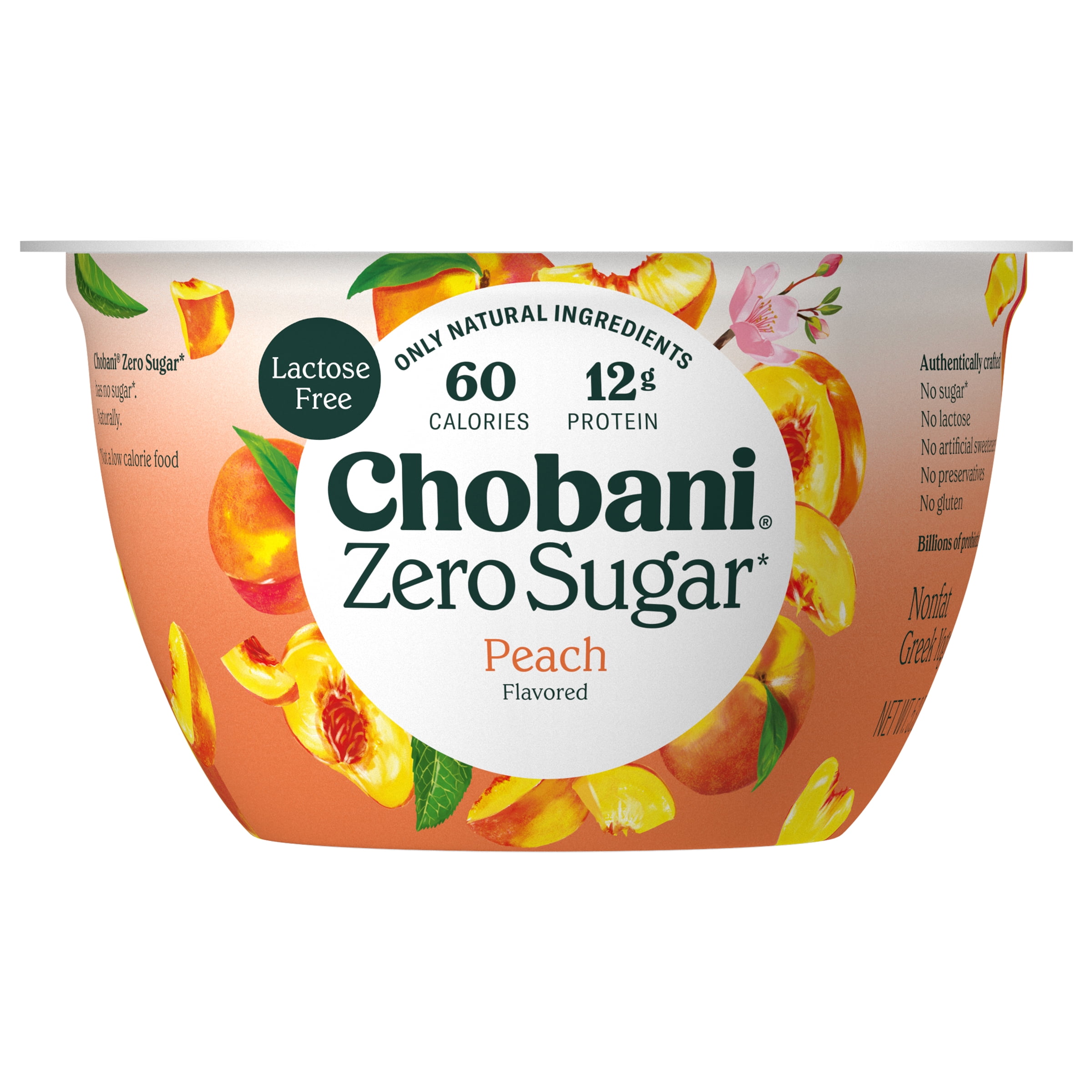 Chobani Zero Sugar Non-Fat Greek Yogurt Peach 5.3 oz Cup