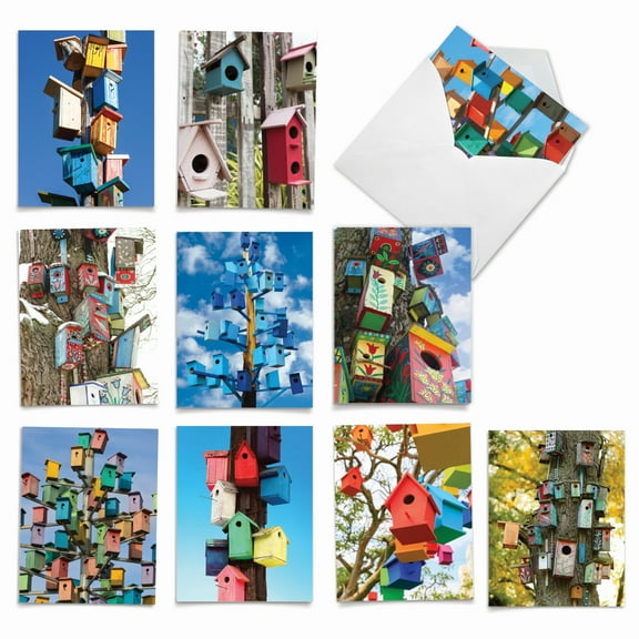 10 Assorted All Occasion Blank Note Cards with Envelopes (4 x 5.12 Inch) - Birdhouse Beautiful