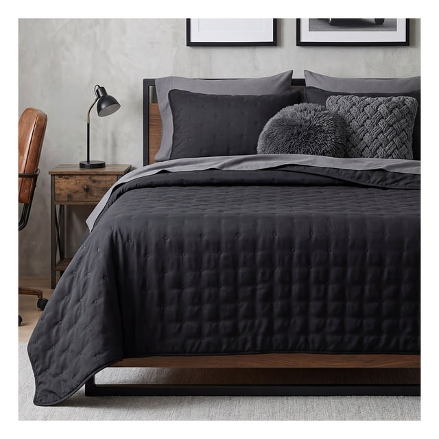 Edredón Ligero Real Textil + 2 Fundas de Almohada, Juego de Colcha King Size, Color Negro