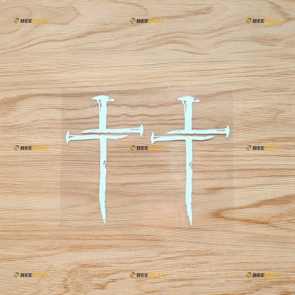 Jesus Cross Nails Christian Symbol God Christ Sticker Decal Vinyl - 2 Pack White, 4 Inches - Distressed No Background for Car Boat Laptop