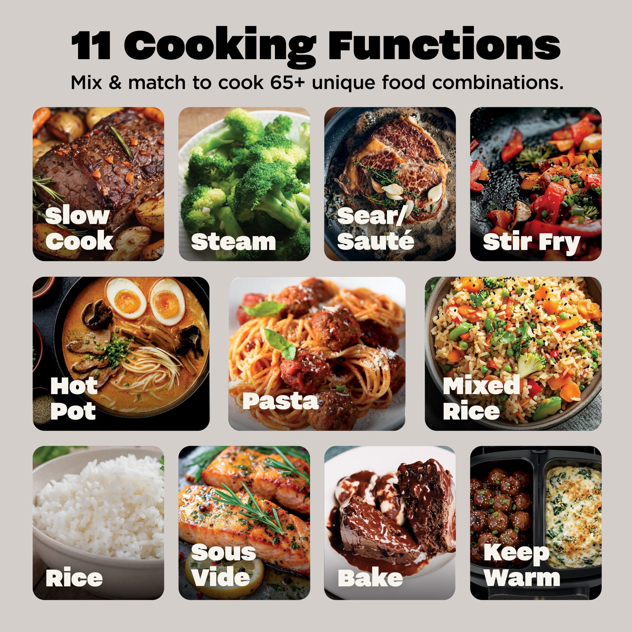 Ninja MultiPot 11-in-1 Multicooker with DualZone Technology, Cook 2 Meals At Once, Feeds 8, Slow Cook, Sear, Bake, Rice, Pasta, Hot Pot, 1500W, MZ1000WH White