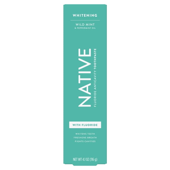 Native Toothpaste, Whitening Wild Mint & Peppermint Oil Fluoride Toothpaste, 4.1 oz