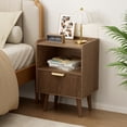 thumbnail image 2 of Gelloan Fluted Nightstand Set of 2, Bed Side Table with Drawer, Solid Wood Feet, Open Storage, End Table with Raised Edge, for Bedroom, Dorm and Small Spaces,Walnut, 2 of 8