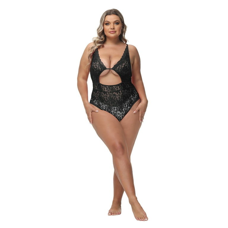 Xmarks Women Plus Size Lace Bodysuit Teddy Lingerie One