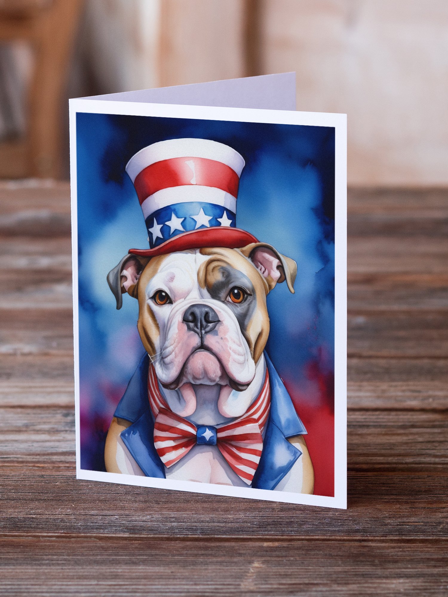 American Bulldog Patriotic American Greeting Cards Pack of 8 7 in x 5 in
