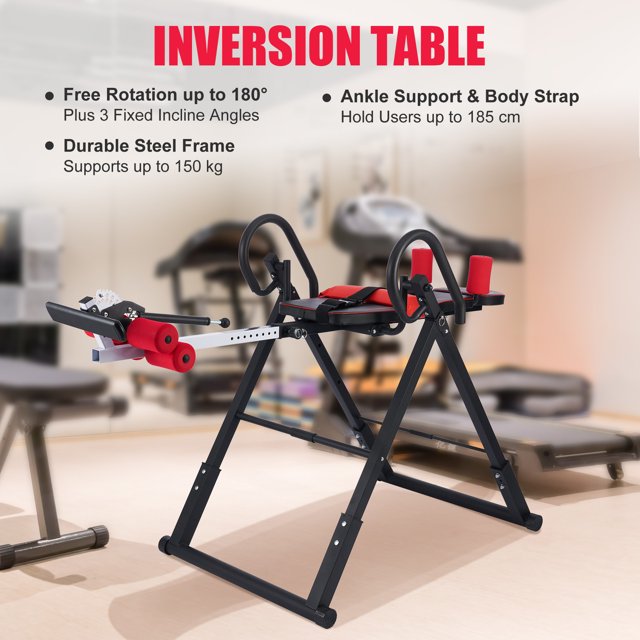 Preenex Back Stretcher Inversion Table for Home Fitness and Pain Relief, Black & Red