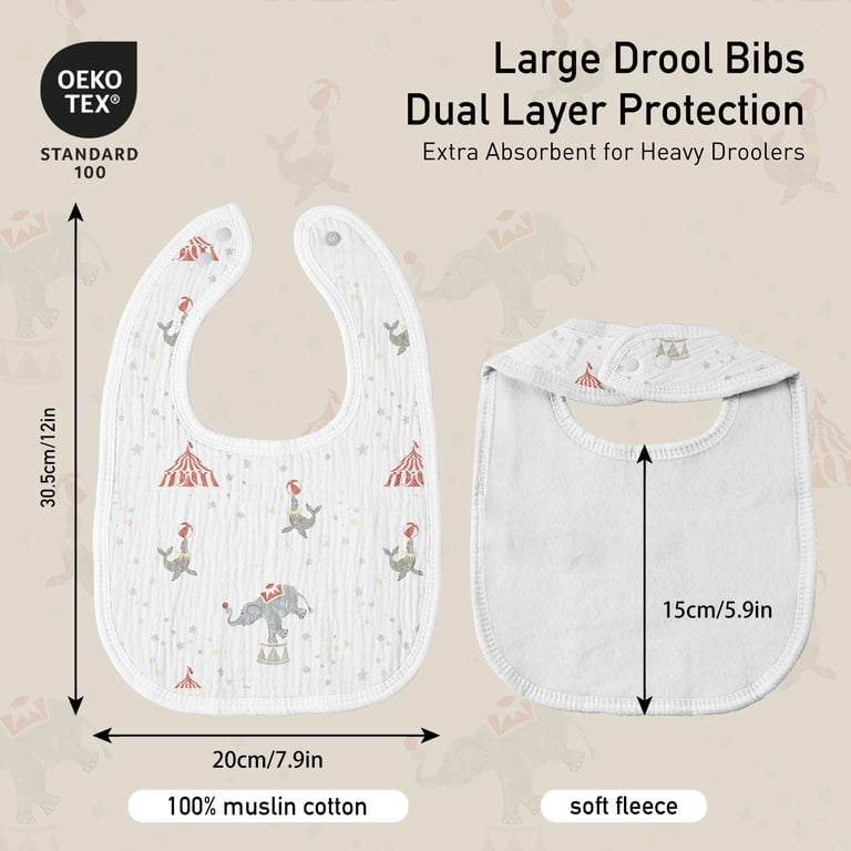 Gllquen Baby Muslin Cotton Drool Bibs 8 Pack, Circus photo 8