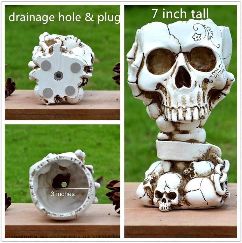 Steampunk Skull Planter Flowerpot with Drainage Hole for Gothic Plants