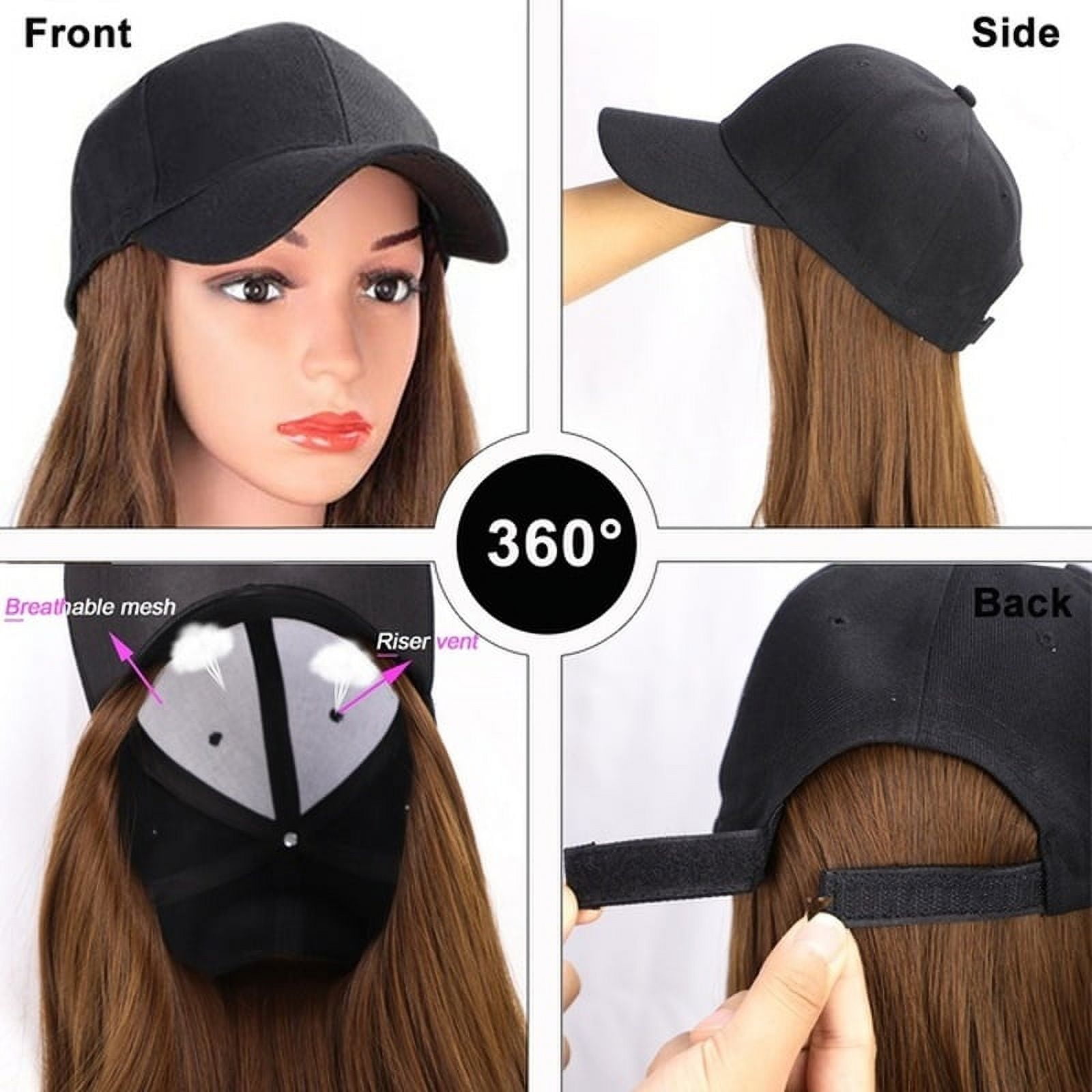 Women Baseball Cap Wigs,Baseball Cap with 22in Hair Synthetic Hat Wigs for Women Baseball Cap