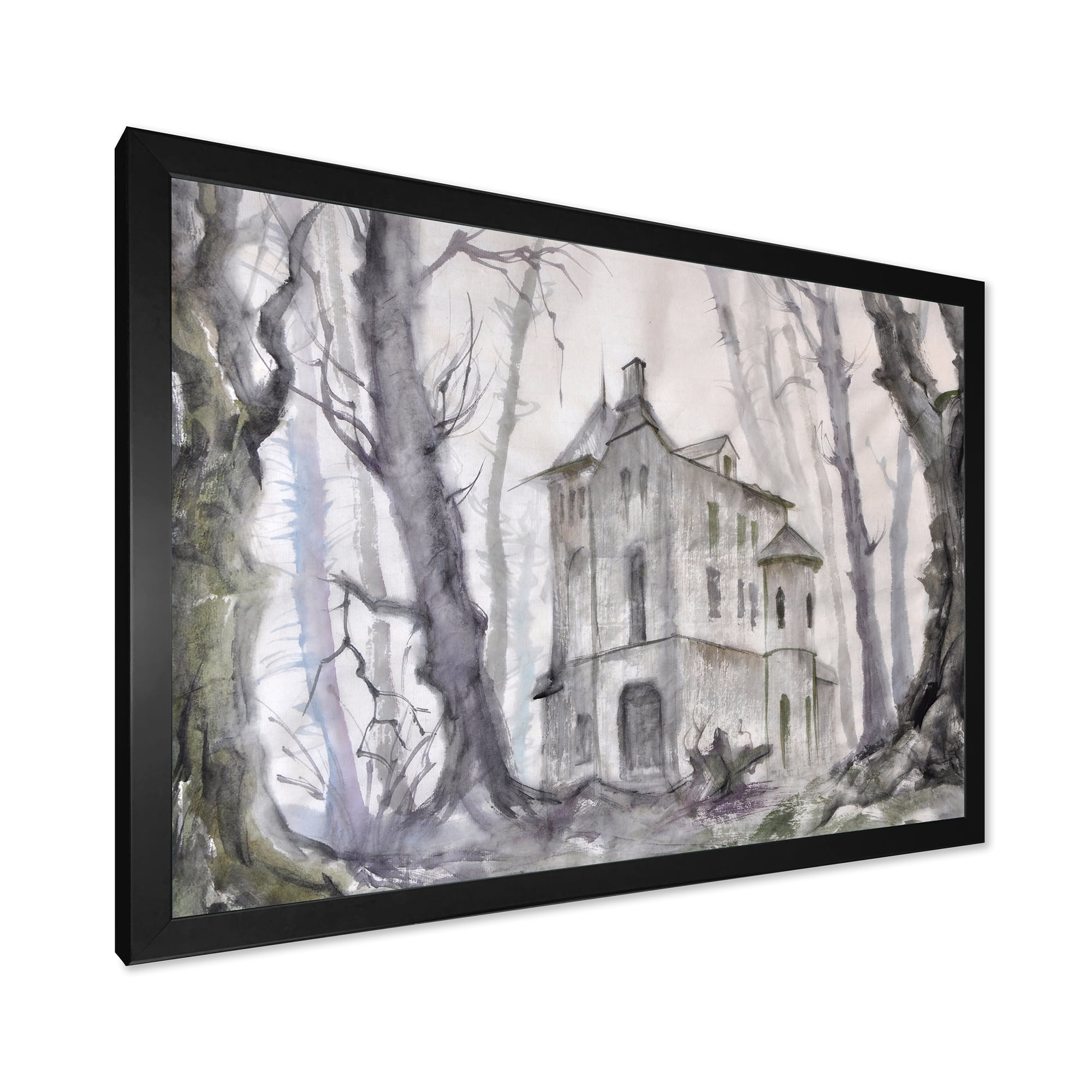 Designart 'Old Haunted Castle In The Woods' Traditional Framed Art Print