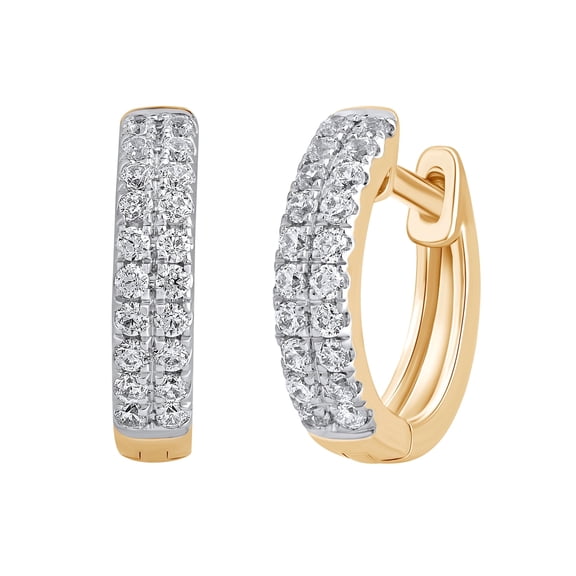 DewberryDiamonds 1/5 ct Round Cut Lab Grown Diamond Huggie Double Row Hoop Earrings | 14k Yellow Gold Plated Silver (Clarity: VS, Color: EF)